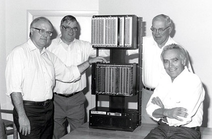 FIG. 5. The Bedford Associates group, who formed Modicon in 1968 after developing the world’s first PLC, the Modicon 084. Left to right: Dick Morley, Tom Boissevain, George Schwenk and Jonas Landau. Photo courtesy of Schneider Electric