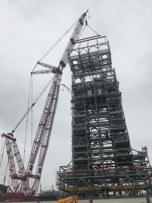 The two structures total almost 5,000 tons of steel – the equivalent of 3,000 average-sized cars.