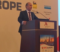 Giacomo Rispoli provided opening remarks at Hydrocarbon Processing&#x27;s IRPC Europe event